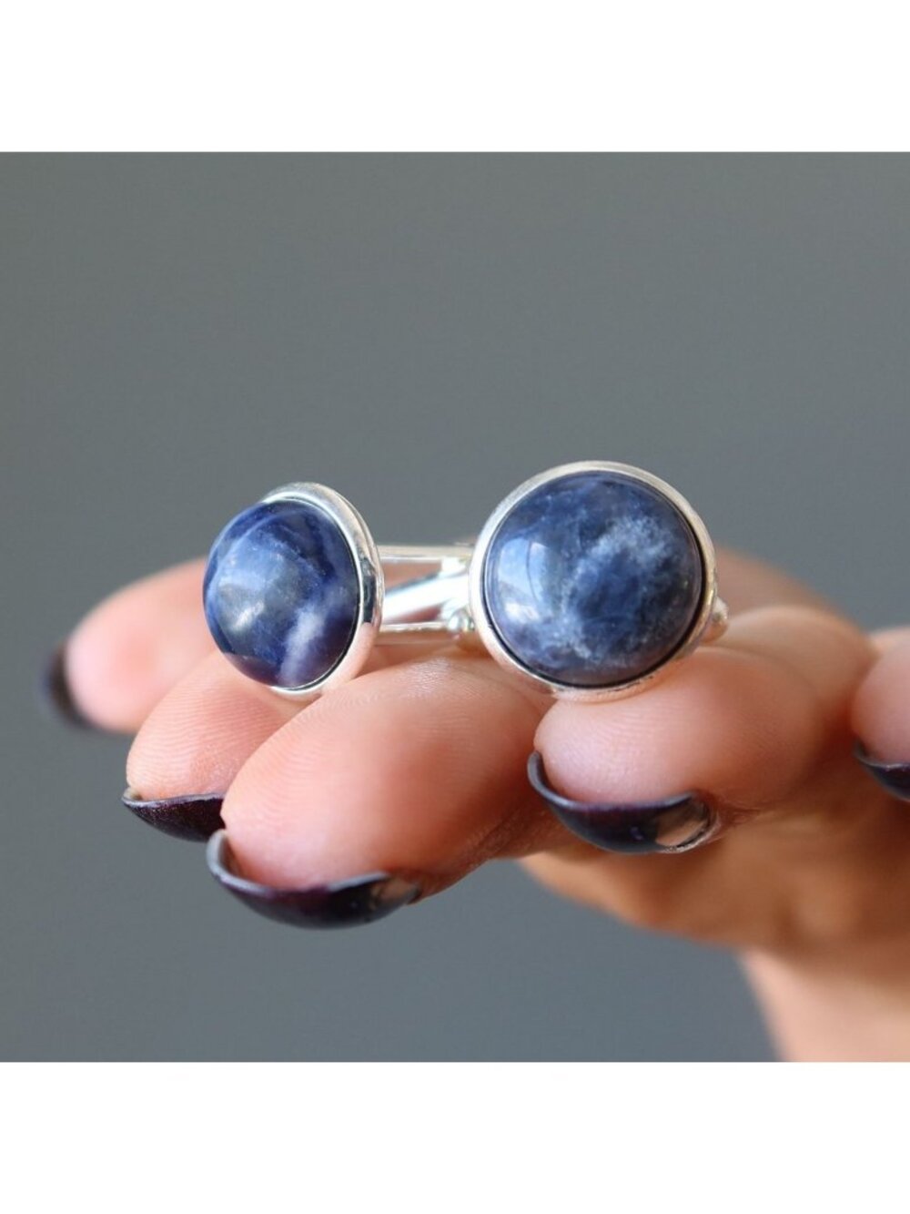 Sodalite Cufflinks Blue Gemstone Work Hero Silver Round Unisex Gift